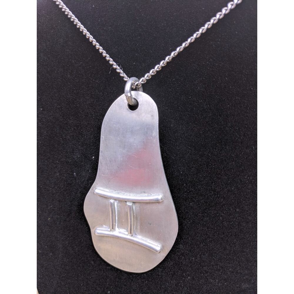 Vintage Gemini Symbol Large Statement Pendant Necklace, Pewter, Zodiac Astrology